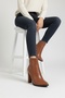 Non-Slip Sole Tan Color Faux Leather Thick Heeled Boots (9 cm) - 4