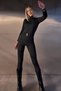 Scuba fabric belted long-sleeve shaping zip-up jumpsuit