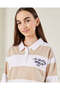 Senior Girls Beige And White Striped Polo Shirt - 4