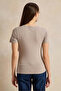 Women Beige Basic V-Neck T-Shirt - 3