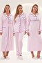 Women's Pink Shawl Collar Piped Special Design Maternity Pajama Set Nightgown 4-Piece Set