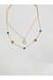 Double Steel Necklace with Blue Beads and Daisy Pendant - 2