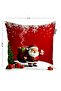 New Year's Throw Pillow Case Set of 2 – Santa Claus and Snowman Pattern, Red and White Color - 4