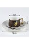 Brown Birdy Porcelain Cup Set for 6 People with Bird Figures - 2
