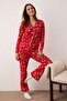 Kırmızı Yumuşak Hissiyatlı Yılbaşı Temalı Örme Pijama Takımı THMAW24PT00051
