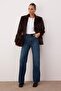 Koyu Mavi Kemerli Yüksek Bel Wide Leg Jeans TWOAW26JE00253 - 2