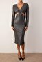 Anthracite Cut Out Detailed Knitted Sequin Midi Lined Stylish/Evening Dress - 3