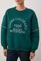 Emerald Green Thick Fleece Inside Slogan Embroidered Oversize Crew Neck Knitted Sweatshirt Twoaw26Sw00078 - 3