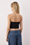 Siyah Straplez Düğme Detaylı Crop Dokuma Bluz TWOAW24BZ00421 - 4