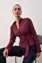 Burgundy Belted Adjustable Shirt with Front Snap Buttons TWOAW26GO00067 - 2