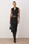 Siyah Bağlamalı Crop Dokuma Keten Görünümlü Bluz TWOSS23BZ00550 - 3