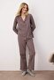 Kahverengi %100 Pamuklu Çizgili Gömlek-Pantolon Örme Pijama Takımı THMAW24PT00144 - 2