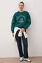 Emerald Green Thick Fleece Inside Slogan Embroidered Oversize Crew Neck Knitted Sweatshirt Twoaw26Sw00078