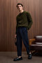 Vintlace Men's Round Neck Hair Knit Pattern Regular Fit Knitwear Khaki Sweater - 6