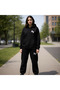 Women's Black Printed Thick Hooded Sweatshirt Tracksuit Set - 2