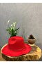 Red Fedora Women's Hat with Accessory Detail - 2
