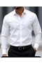 Slim Close-Fitting Iron-On White Dakron Fabric Feature Pocketless Long Sleeve Black Tie with Gift