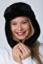 Black Faux Fur Plush Women's Beret Hat with Earmuffs - 4