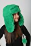 Green Plush Fur Eared Pompom Girl's Beanie Hat - 6