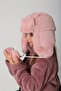 Pink Plush Fur Girl's Beret Hat with Earmuffs and Pompom - 6
