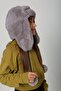 Gray Plush Fur Girl's Beanie Hat with Earmuffs and Pompom - 7
