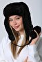 Black Faux Fur Plush Women's Beret Hat with Earmuffs - 8
