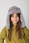 Gray Plush Fur Girl's Beret Hat with Headphones and Snap Fasteners - 2