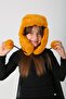 Saffron Plush Furry Headband Pompom Girls' Beanie Hat - 5