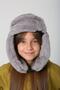 Gray Plush Fur Girl's Beret Hat with Headphones and Snap Fasteners - 8
