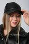 Black Faux Leather Cap Women's Hat - 3