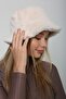 Beige Soft Textured Plush Bucket Women's Hat - 3