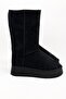 Black Suede Long Boots Uk Fur Lined Thick Sole Women's Boots - 5
