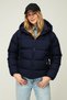 Navy Blue Women's Lined Water-Repellent Windproof Warm Fiber-Filled Winter Inflatable Coat - 3
