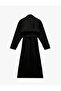 Long Sleeve Double Breasted Collar Belt Detailed Long Denim Trench Coat - 4