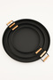 London 3-Piece (51, 37, 31 cm) Black Presentation Metal Serving Tray Set Breakfast Wooden Cup Treat Holder - 6