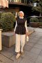Women's Stylish Stone Detail Lined Quilted Midi Vest - 4