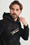 Text Embroidered Kangaroo Pocket Hooded Fleece Sweatshirt Hoodie - 5