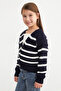 100% Cotton Striped Buttoned Girls' Knit Cardigan - 2