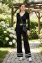 Women's Black V-Neck Thick Ribbed Banded Blouse