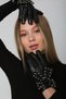 Black Faux Leather Ribbon Detailed Women's Gloves - 7