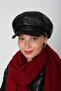 Black Faux Leather Cap Women's Hat - 2