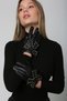 Black Faux Leather Ribbon Detailed Women's Gloves - 6