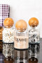 3 Pieces Wooden Ball Lid Transparent Labeled Tea & Sugar & Coffee Storage Container Jar 800 ml
