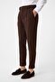 Dark Brown High Waist (Boyfriend) Pleated Fabric Trousers - 3