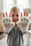 White Color Plush Children's Gloves with Paw Figure