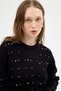 7045 Sleeve Knit Detail Stone Sweater Black - 4
