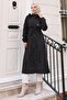 Text Detailed Hooded Coat Black 15900
