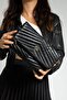 Women's Faux Leather Quilted Patterned Cross Strap Magnetic and Zippered Clutch Bag - 2