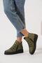 Vande front pleated zippered women's genuine leather boots khaki skin - 4