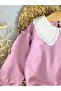 Girl's Embroidered Collar, Elastic Legs, Unprinted, Ruffle Detailed, Oversize, Two-Bottom-Top Children's Set - 4